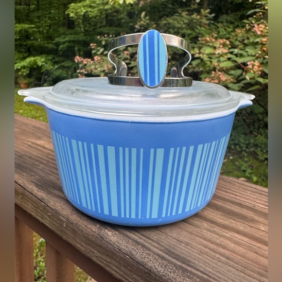 Upcycled broken PYREX Blue Stripe Barcode silver 32 inch chain necklace - Picture 7 of 7